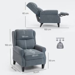 HOMCOM Recliner Armchair, Fabric Recliner Chair in Grey - thumbnail 3
