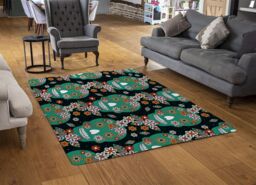Benjamin Tate Design Embroidery Colorful Simplified Ethnic Flowers & Skull Pattern Rug in Natural - Size: Large - thumbnail 2