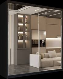 Sliding Wardrobes 4U Queen Double Full Mirror Sliding Door Wardrobe 200cm X 217cm in Black - Size: 200 cm X 217 cm - thumbnail 2