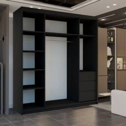 Sliding Wardrobes 4U Queen Double Full Mirror Sliding Door Wardrobe 200cm X 217cm in Black - Size: 200 cm X 217 cm - thumbnail 3