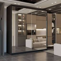 Sliding Wardrobes 4U Queen Double Full Mirror Sliding Door Wardrobe 200cm X 217cm in Black - Size: 200 cm X 217 cm