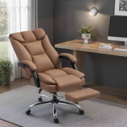 HOMCOM Pet-Friendly Leather Recliner Computer Chair with Footrest, Brown