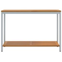Berkfield Home Outdoor Table Natural&Grey 35x110x75 cm Solid Wood & Steel in Grey - Size: 35 x 110 x 75 cm - thumbnail 5