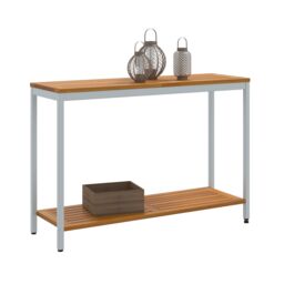 Berkfield Home Outdoor Table Natural&Grey 35x110x75 cm Solid Wood & Steel in Grey - Size: 35 x 110 x 75 cm - thumbnail 3