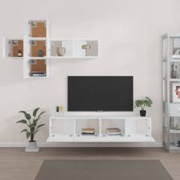 Berkfield Home 7 Piece TV Cabinet Set White Engineered Wood - thumbnail 3