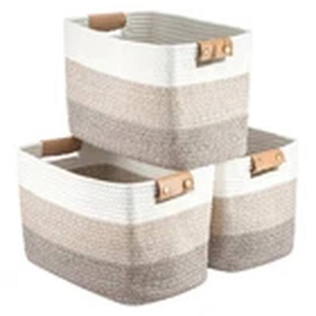 EONLION 3Pcs Cotton Rope Woven Storage Basket Laundry Bin Organizer in Brown - image 1