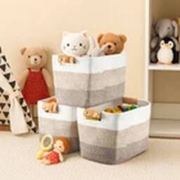 EONLION 3Pcs Cotton Rope Woven Storage Basket Laundry Bin Organizer in Brown - thumbnail 5