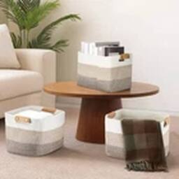 EONLION 3Pcs Cotton Rope Woven Storage Basket Laundry Bin Organizer in Brown - thumbnail 3