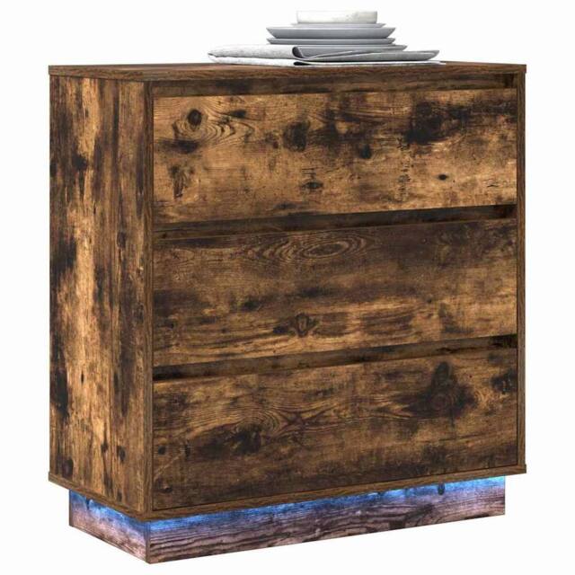 Berkfield Home Modern Bedside Cabinet with LED Smoked Oak 71x34.5x75 cm Engineer in Brown - image 1