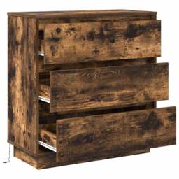 Berkfield Home Modern Bedside Cabinet with LED Smoked Oak 71x34.5x75 cm Engineer in Brown - thumbnail 6