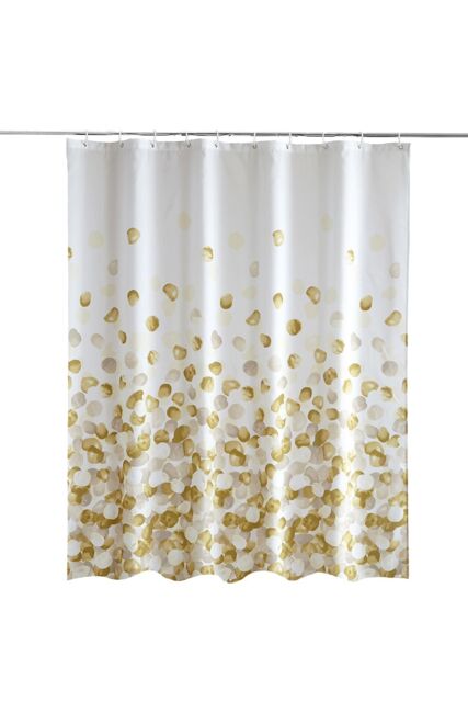 Neel Blue Golden Petals Polyester Shower Curtain, Water-Resistant Bathroom Curtain with 12 Hooks - 180x180cm - Size: 180 cm width x 180 cm drop - image 1