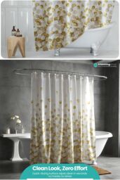 Neel Blue Golden Petals Polyester Shower Curtain, Water-Resistant Bathroom Curtain with 12 Hooks - 180x180cm - Size: 180 cm width x 180 cm drop - thumbnail 5