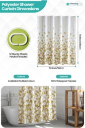 Neel Blue Golden Petals Polyester Shower Curtain, Water-Resistant Bathroom Curtain with 12 Hooks - 180x180cm - Size: 180 cm width x 180 cm drop - thumbnail 2