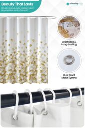 Neel Blue Golden Petals Polyester Shower Curtain, Water-Resistant Bathroom Curtain with 12 Hooks - 180x180cm - Size: 180 cm width x 180 cm drop - thumbnail 4