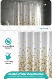 Neel Blue Golden Petals Polyester Shower Curtain, Water-Resistant Bathroom Curtain with 12 Hooks - 180x180cm - Size: 180 cm width x 180 cm drop - thumbnail 3