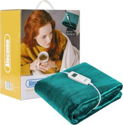 Alecome Women's Electric Heated Throw Blanket Washable 220gsm Fleece Remote Timer in Teal