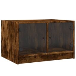 Berkfield Home Coffee Table with Glass Doors Smoked Oak 68x50x42 cm in Brown - Size: 68 x 50 x 42 cm - thumbnail 2