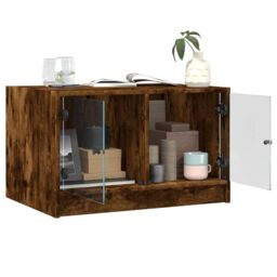 Berkfield Home Coffee Table with Glass Doors Smoked Oak 68x50x42 cm in Brown - Size: 68 x 50 x 42 cm - thumbnail 5