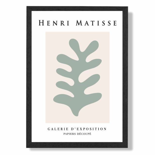 ARTZE Matisse Floral Cutout Beige & Sage Green Exhibition Framed Print SIZE: A3 with Black Frame in Pale Green - Size: A4 - image 1