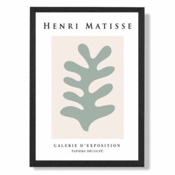 ARTZE Matisse Floral Cutout Beige & Sage Green Exhibition Framed Print SIZE: A3 with Black Frame in Pale Green - Size: A4 - thumbnail 1