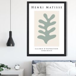 ARTZE Matisse Floral Cutout Beige & Sage Green Exhibition Framed Print SIZE: A3 with Black Frame in Pale Green - Size: A4 - thumbnail 2
