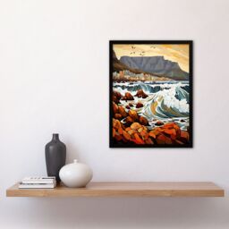 Artery8 Wall Art Print Cape Town Cityscape under Table Mountain Stylised Painting Framed Art - Size: A4 - thumbnail 4