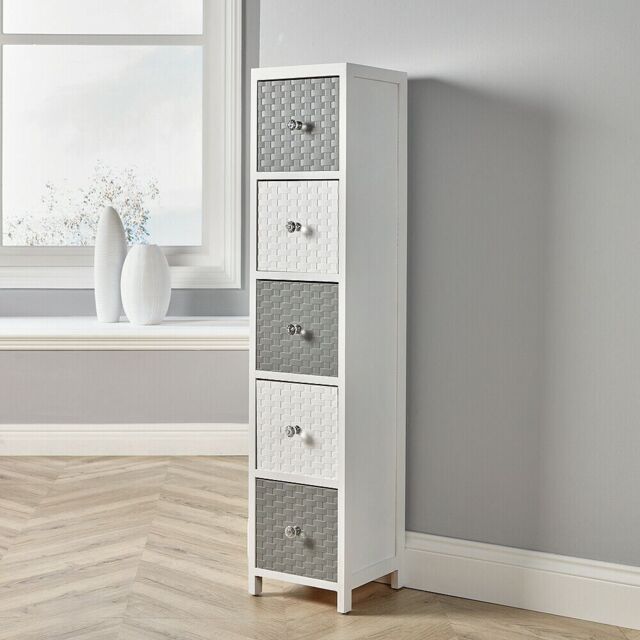 Home Source Wooden Storage 5 Drawer Tall Chest Bedroom Organiser Fully Assembled in White - image 1
