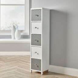 Home Source Wooden Storage 5 Drawer Tall Chest Bedroom Organiser Fully Assembled in White - thumbnail 1