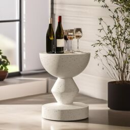 Pirlo Plush Industrial Round Concrete Indoor Outdoor Side Table Nordic in White