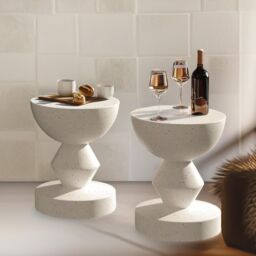 Pirlo Plush Industrial Round Concrete Indoor Outdoor Side Table Nordic in White - thumbnail 3