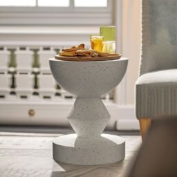 Pirlo Plush Industrial Round Concrete Indoor Outdoor Side Table Nordic in White - thumbnail 4