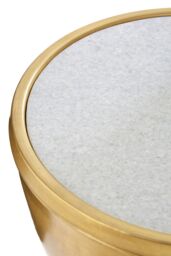 Orsina Round White Marble Top Table, Brass Finish Drum Shape Table, Natural Marble Surface, Living Room Side Table - thumbnail 3