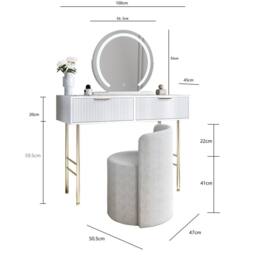CARME HOME Esme Dressing Table with Elsie LED Mirror -White & Lottie Bouclé Stool in White - thumbnail 9