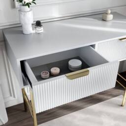 CARME HOME Esme Dressing Table with Elsie LED Mirror -White & Lottie Bouclé Stool in White - thumbnail 3