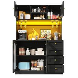 BTM Farmhouse Sideboard 120x40x188cm with LED Lights in Black - Size: 120 x 40 x 188 cm - thumbnail 8