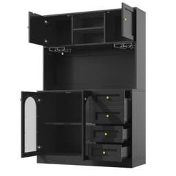 BTM Farmhouse Sideboard 120x40x188cm with LED Lights in Black - Size: 120 x 40 x 188 cm - thumbnail 9