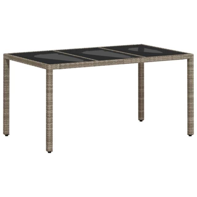 Berkfield Home Garden Table with Glass Top Light Grey 150x90x75 cm Poly Rattan - Size: 150 x 90 x 75 cm - image 1