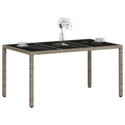 Berkfield Home Garden Table with Glass Top Light Grey 150x90x75 cm Poly Rattan - Size: 150 x 90 x 75 cm - thumbnail 4