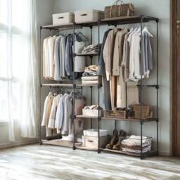 Pirlo Plush Metal Clothes Rail Open Wardrobe With Storage Shelves Taupe - thumbnail 4