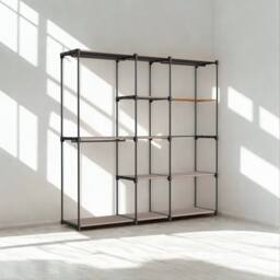 Pirlo Plush Metal Clothes Rail Open Wardrobe With Storage Shelves Taupe - thumbnail 2