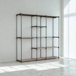 Pirlo Plush Metal Clothes Rail Open Wardrobe With Storage Shelves Taupe - thumbnail 3