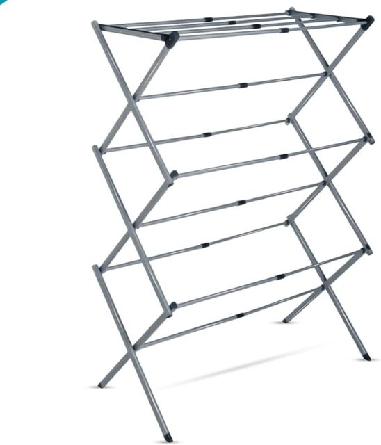 KAV 3-Tier Silver 48 to 73 CM Expandable Clothes Airer Indoor Outdoor Dryer Lightweight Metal Portable Drying Rack in Grey - image 1