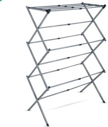 KAV 3-Tier Silver 48 to 73 CM Expandable Clothes Airer Indoor Outdoor Dryer Lightweight Metal Portable Drying Rack in Grey - thumbnail 1