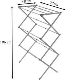 KAV 3-Tier Silver 48 to 73 CM Expandable Clothes Airer Indoor Outdoor Dryer Lightweight Metal Portable Drying Rack in Grey - thumbnail 3