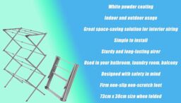 KAV 3-Tier Silver 48 to 73 CM Expandable Clothes Airer Indoor Outdoor Dryer Lightweight Metal Portable Drying Rack in Grey - thumbnail 6
