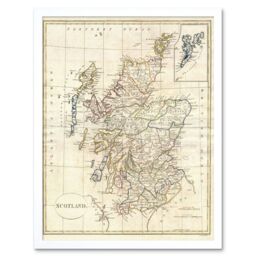 "Artery8 1799 Clement Cruttwell Map Scotland Vintage 12x16"" Framed Art Print in White - Size: W12"" x H16""" - thumbnail 1