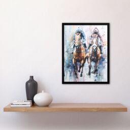 "Artery8 Jockeys on Racehorses Modern Pastel Watercolour Framed Art Print - Size: W12"" x H16""" - thumbnail 4