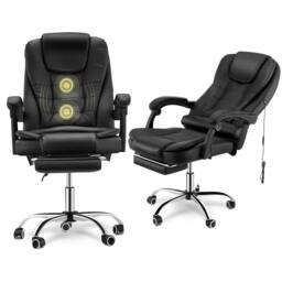 SPETLEK Massage Office Gaming Chair Swivel Recliner Leather Footrest in Black - thumbnail 3