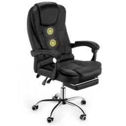 SPETLEK Massage Office Gaming Chair Swivel Recliner Leather Footrest in Black - thumbnail 1
