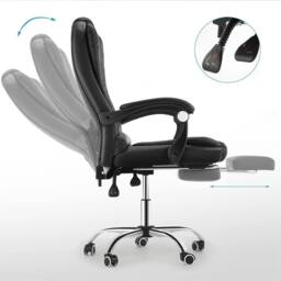 SPETLEK Massage Office Gaming Chair Swivel Recliner Leather Footrest in Black - thumbnail 4
